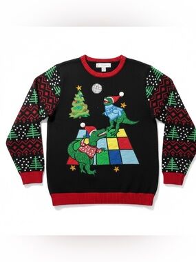 Jolly Sweaters Size XL Black 
Disco T-Rex Light Up Ugly Christmas Sweater